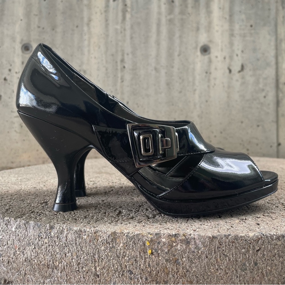 LINEA PAOLO Hailee Shiny Black Patent Leather Heel
